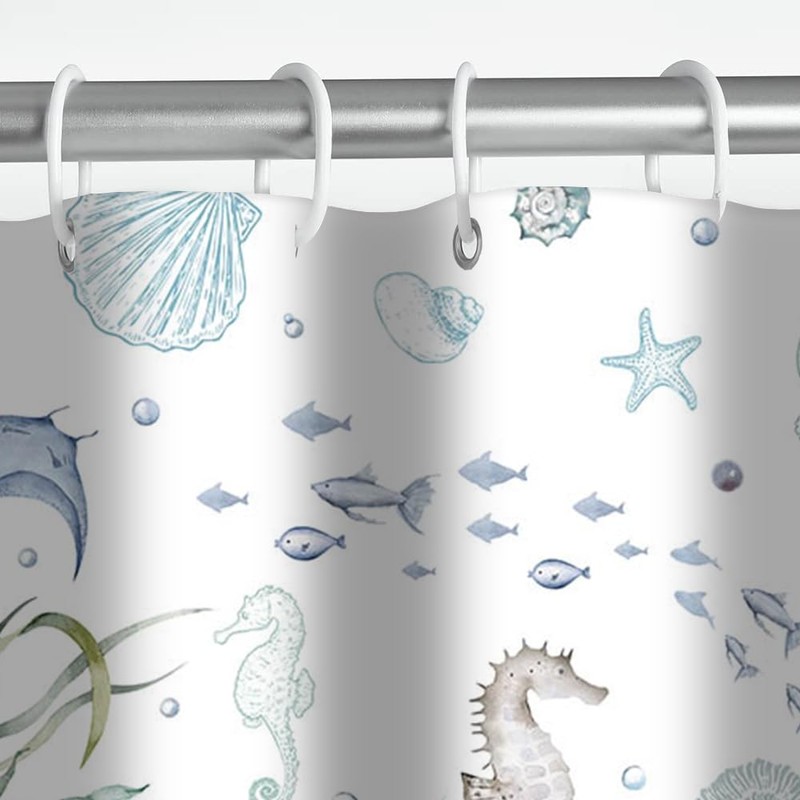 AIBIIN 180x180cm Ocean Shower Curtain Under The Sea Theme Starfish