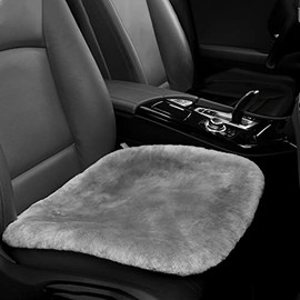 IRIWOOL Luxury Genuine Sheepskin Auto Seat Cover, Soft Wool Seat Pad Warm for Car and Office Chair Non-Slip Universal Fit, 19.2 Inch x19.2 Inch (Front seat Cushion 1pc, Gray)