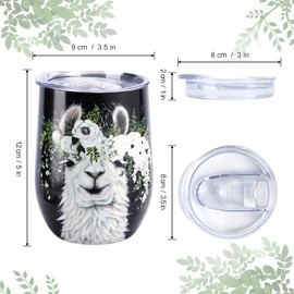 Llama Gifts Alpaca Cup Wine Tumbler with Lid and Straw NymphFable 12oz Stemless Wine Glass Insulated Stainless Steel