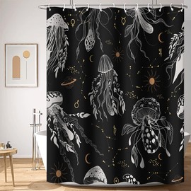 Umpoo Vintage Psychedelic Shower Curtain Mushrooms Aeolian Bells Boho Constellation Shower Curtains for Modern Bathroom Decor 65x72 Inches Waterproof Fabric Durable Washable with Hooks