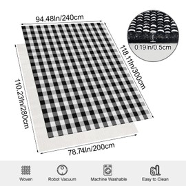 Fixseed Buffalo Plaid Rug Washable Outdoor Rug 8x10 Ft Black and White Checkered Rug Hand-Woven Patio Rugs with Non Slip Pad for Farmhouse/Dining Room/Bedroom/Living Room Floor Carpet Mat