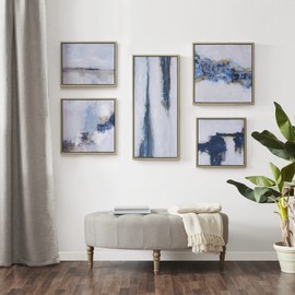 Martha Stewart Wall Art Living Room Décor Blue Drift Abstract Embellished Canvas Home Accent Modern Inspired Dining, Bathroom Decoration Ready to Hang Painting for Bedroom, Multi, 5 Piece