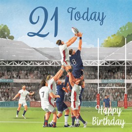 Hunts England - Rugby Fun 21st Birthday Card - Milo's Gallery - Age 21 Sport Birthday Card - Birthday Card For 21 Year Old Rugby Fan - Age Twenty One