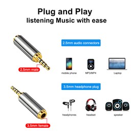 2.5 mm to 3.5 mm jack adapter, 2.5 mm male to 3.5 mm female audio adapter, 2.5 mm headphone adapter converter jack plug, 2.5 mm audio plug to 3.5 mm for headset, audio headphones, microphone