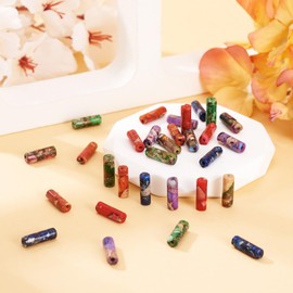 Pandahall 30Pcs Column Imperial Jasper Beads 12-13mm Tube Imitation Gemstone Beads Cylinder Semi Gemstone Loose Spacer Bead for DIY Bracelet Necklace Jewelry Making