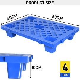 Kerty Nestable Plastic Pallets 4Pcs, 23.6'' L X 15.7'' W X 3.9'' H Lightweight Pallet with Breathable Grid, Moisture Proof Floor Pallets for Kitchen Supermarket Restaurant Warehouse Basement Storage
