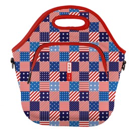 Sok It LunchTote Zippered Bag Insulated Neoprene Caddy (Patriotic Patchwork, X-Large 6.5 Quart Lunch Tote)