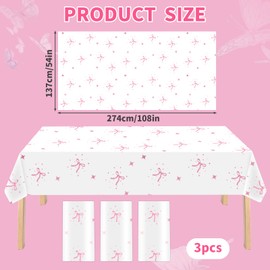 Fanmayhe 3 Pcs Pink Bow Tablecloth, Coquette Birthday Decorations, Pink Bow Party Supplies Decorations, Birthday Party Decor for Women