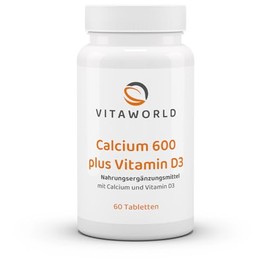 Vita World Calcium 600 mg + Vitamin D, 60 Tablets, Vegetarian, Made in Germany