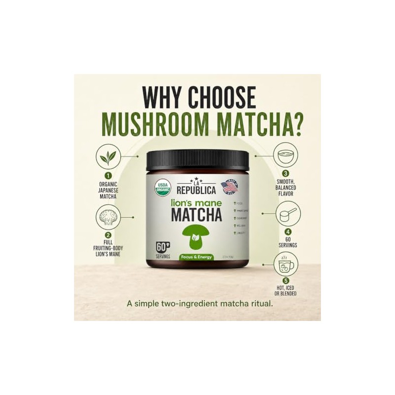 LRLA SUPERFOODS Polvo De Matcha De Hongo Melena De León