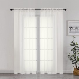 Chyhomenyc Sheer Curtains 72 Inch Length 2 Panels, Short Window Curtain Drapes Semi Transparent Voile Rod Pocket Curtains for Dining Bedroom Nursery Living Room, 42W x 72L inch, Ivory