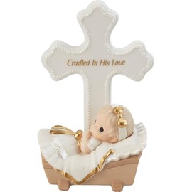 Precious Moments Baby in Cradle Baptism Cross - Girl