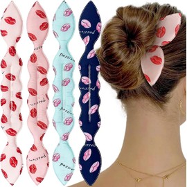 4 Pcs Deft Twist Donut Hair Bun Maker and Rabbit Ear Bun Twister - Flexible and Quick Hair Styling Accessories for Women and Girls (Blue+White+Pink+Navy blue, One set)
