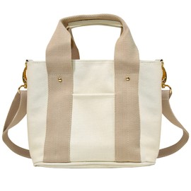 GISELLE Women's Tote Bag, Shoulder Bag, Small, Large Capacity, Lightweight, Canvas, Divider, Plain, 2-Way Mini Tote Bag, Mini Bag, Mother's Bag, Lunch Bag, Handbag, Freestanding, Natural x Pink Beige (No Charm)