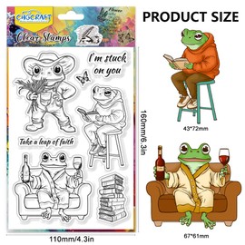 CHGCRAFT Clear Stempel Funny Frog Transparent Stempel Reading Silikon Clear Stamp Sealsfor DIY Scrapbooking Photo Album Decoration, 4,3x6,3 Zoll