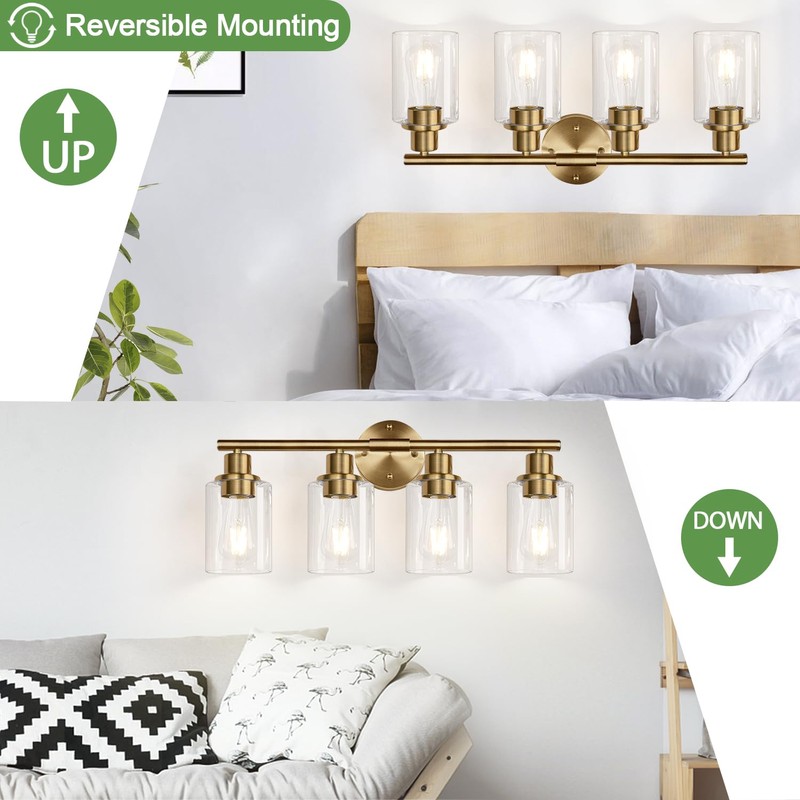 Zarbitta 4-Light Bathroom Light Fixtures, Brushed Brass Modern Vanity Lights