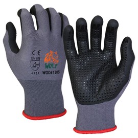 WOLF Ultra-Thin Nitrile Foam Palm Coated Glove with Tacky Dot Grip, Multi Purpose (3, Small)
