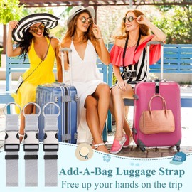 BLAZDEVE 3Pcs Add a Bag Luggage Straps Jacket Gripper, Heavy Duty Adjustable Quick Release Strap with Metal Buckle, Luggage Straps for Keychains, Purse, and Travel Accessories (Grey)