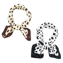 UEIOAVL Women's Scarves, 2 Pieces Small Square Scarf Silk Scarf Vintage Scarf 50 x 50 cm Polka Dot Headband Bag Decoration Women's Gift (Black, Brown)