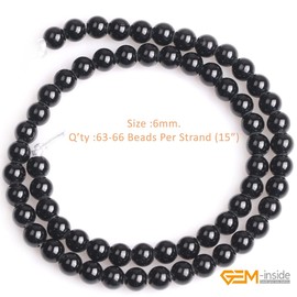 GEM-Inside 1.5mm-2mm Big Hole Natural 6mm Black Tourmaline Gemstone Loose Beads Smooth Crystal Energy Stone Power for Jewelry Making 15"