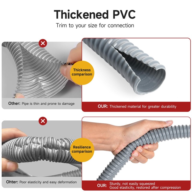 10FT PVC Washing Machine Drain Hose, Universal Corrugated Discharge Hose