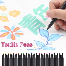 iwontalersy 24 Textilstifte,Textilstifte Waschmaschinenfest,Permanente Stoff Marker ideal,Ungiftig,Textilstifte,die zum Malen,Hüten und Basteln mit Stoffen Verwendet Werden Können