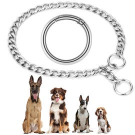 AUAUY Chain Dog Collar, Stainless Steel Dog Necklace, Adjustable Dog Collar with Connection Clasp, Dog Chain for Dog Training, Flat P Chain Collar for Dogs (L: 60 cm, Diameter 3.5 mm)