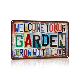 TREEPERI Vintage Welcome To Our Garden Wall Decor Yard Metal Sign Tin Signs - Grow With Love