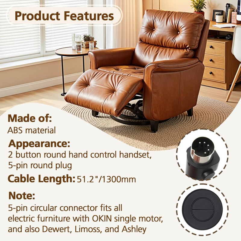 Okin Recliner Replacement Parts, 2 Button Round Hand Control Handset