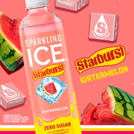Sparkling Ice STARBURST Watermelon, Zero Sugar Flavored Sparkling Water, with Vitamins and Antioxidants, Low Calorie Beverage, 17 fl oz Bottles (Pack of 12)
