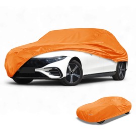 Partuto Waterproof All-Weather Universal Car Cover with Right Side Zipper & Mirror Pocket, Aluminum Film Orange Fits for Sedan Up to 165" Length