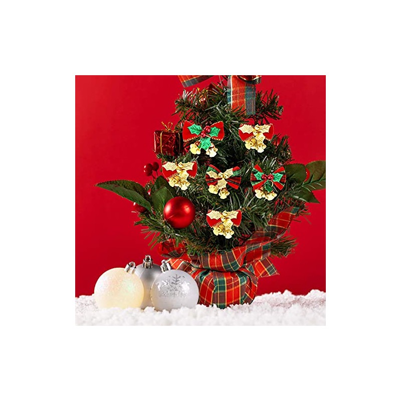 Moños Navideños Mini con Cascabeles 20 Piezas, 4 Estilos Tela
