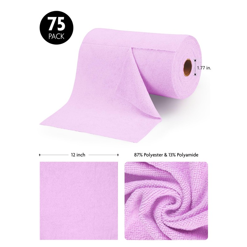 Fantasticlean Microfiber Cleaning Cloth Roll -75 Pack, Tear Away Microfiber