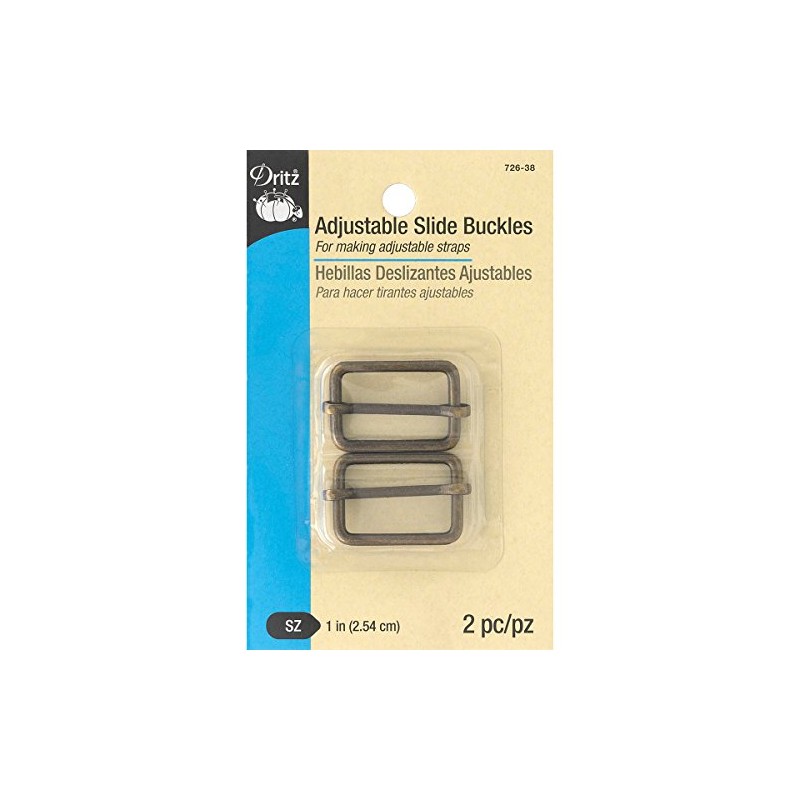 Dritz 726-38 Adjustable Slide Buckles for 1-Inch Straps, Antique Brass