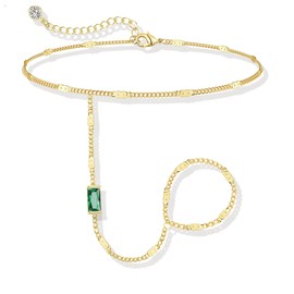 ABDOT Birthstone Gold Bracelets for Women Trendy 14K Gold Plated Hand Chain Bracelet Stack Stackable Friendship Birthday Bracelets Gifts Christmas Stocking Stuffer for Women
