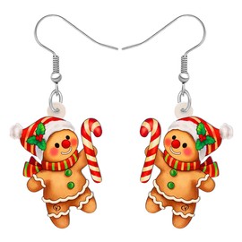 DALANE Acrylic Cute Christmas Hat Gingerbread Man Earrings Dangle Candy Canes Jewellery for Women Ladies Girls Children Christmas Gifts, Acrylic, No Gemstone