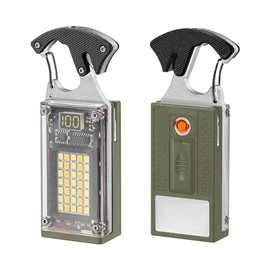 BY-J LED Small Flashlight, Keychain Light, COB Multi-Function Mini Work Light, 1000 Lumens Rechargeable, 8 Lighting Modes, Fire Starter, Seat Belt Cutter, Screwdriver, Green