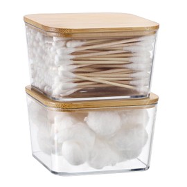 2 Packs Square Q Tip Holder with Lid Clear Plastic Cotton Swab Holder Small Bathroom Organizer Containers for Organizing Qtips, Cotton Ball