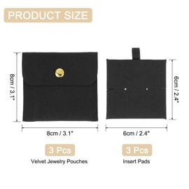 uxcell 3 Pcs Microfiber Jewelry Pouches with Insert Pad, 8 x 8cm Snap Button Jewelry Velvet Gift Bags Organizer for Rings Necklace Bracelet, Black