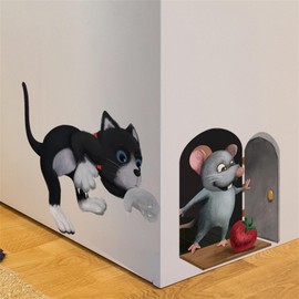 WOHAHA Wall Sticker, Mouse Sticker, Strawberry, Mouse Hole, Stylish, Cute, Animal, 3D Dimensional, Wall Sticker, Removable Wallpaper, Waterproof, Wall Sticker, Wall Sticker, Wall Sticker, Stylish,