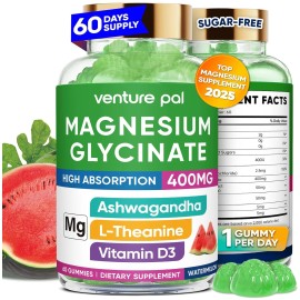 Venture Pal 60 Day Supply Magnesium Glycinate 400mg Gummies with Ashwagandha, L-Theanine, Co