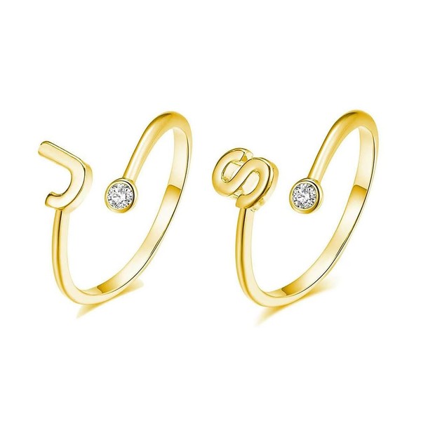 JUTOLOKA 2 PCS 14K Gold Plated Initial Rings for Women