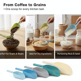 Plastic Flour Scoops, Pet Food Scoops Plastic Pack of 5, Multifunctional Dog Food Scoops with Measuring Cups, Pet Food Measuring Scoop Set