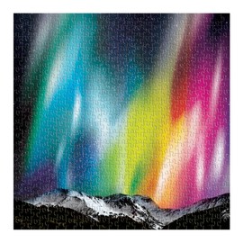 Galison Cosmic Lights 500 Piece Jigsaw Puzzle for Families and Adults, Outer Space Family Puzzle with Rainbow Aurora and Mountain Backdrop
