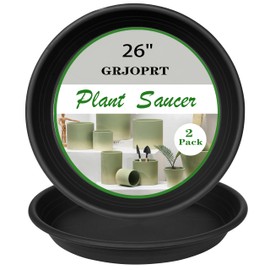 2 Pack of 25 26 inch Extra Large Plant Saucer, Extra Deep 4.2" Tray for Flower Pot, Heavy Sturdy Plant Drainage Tray for Indoors, Bird Bath Bowls, Plant Plate Water Catcher for Pots (26", Black)