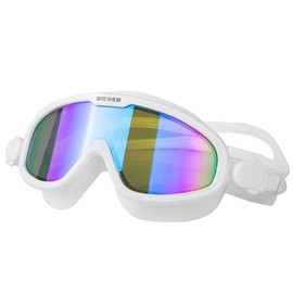 Swimming Goggles Antifog Leakproof Large Frame Clear Fashionable Swim Goggles for Men Women White Electroplate