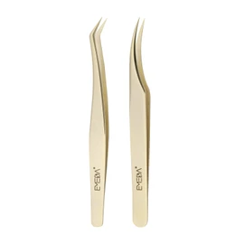 EMEDA Eyelash Tweezers 2 Pieces Eyelash Tweezers for Eyelash Extension Professional Golden Precision Tweezers Individual Eyelash Tweezers Set 3D 5D 6D Volume Eyelash Extension Tweezers
