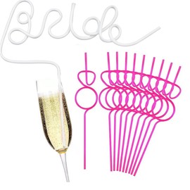 12pcs Reusable Bachelorette Party Decoration Straws, Includes 1 White Large Bach Straw,11 Pink Diamond Ring Straws, Bride party Favors Bridal Shower Wedding Engagement(1白+11粉钻石)