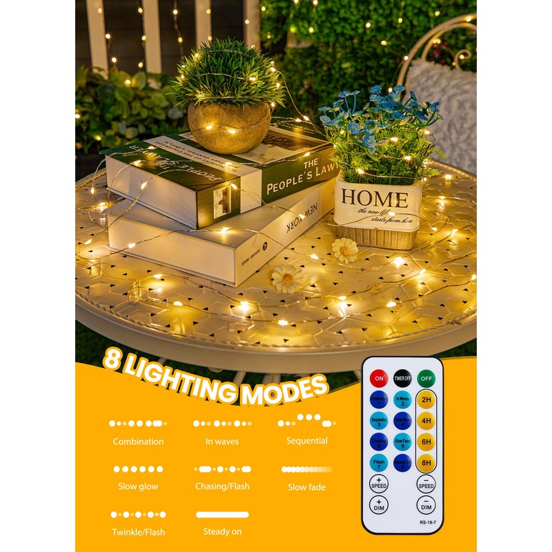 Fairy Lights with Remote, 8 Modes & Timer, 66 Feet