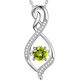 GinoMay Green Peridot Necklace Women Mothers Day Birthday Gifts August Birthstone Jewellery Forever Love Infinity Necklace Sterling Silver